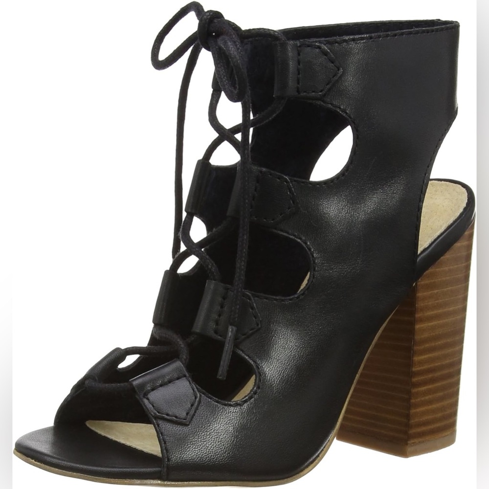 Aldo Black Leather Lace-Up Heels